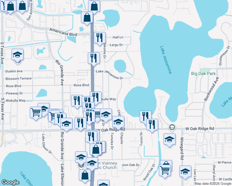 map of restaurants, bars, coffee shops, grocery stores, and more near 5654 Chipola Circle in Orlando