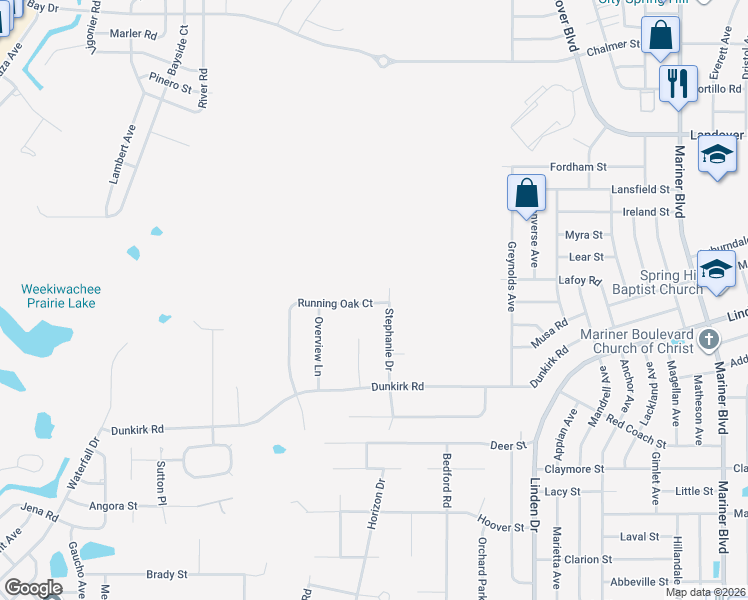 map of restaurants, bars, coffee shops, grocery stores, and more near 2571 Running Oak Court in Spring Hill
