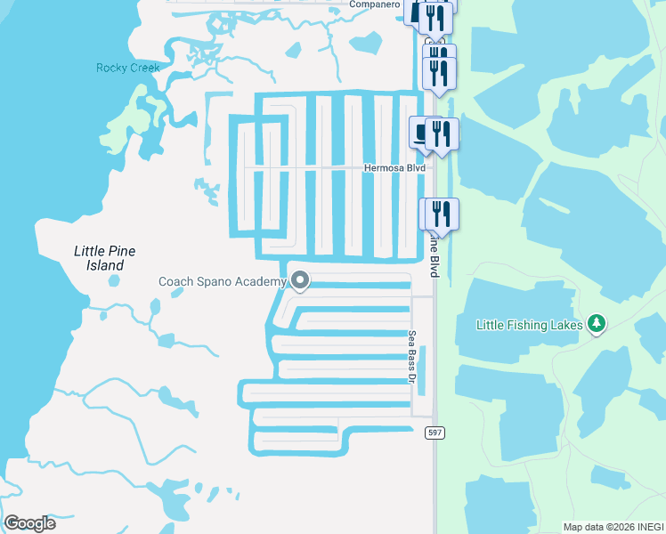 map of restaurants, bars, coffee shops, grocery stores, and more near 3179 Azalea Drive in Hernando Beach