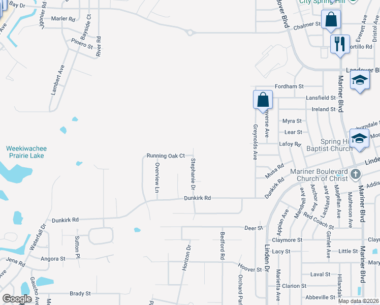 map of restaurants, bars, coffee shops, grocery stores, and more near 2571 Running Oak Court in Spring Hill