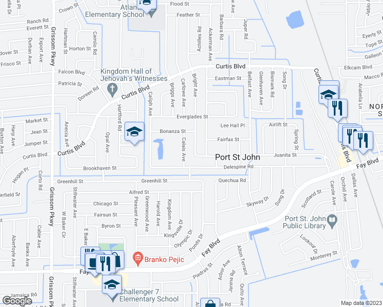 map of restaurants, bars, coffee shops, grocery stores, and more near 6730 Bright Avenue in Cocoa