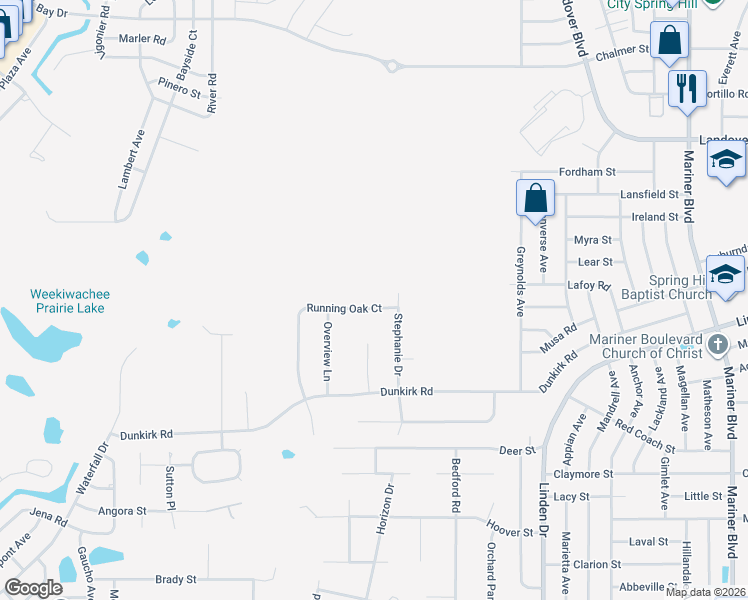 map of restaurants, bars, coffee shops, grocery stores, and more near 2571 Running Oak Court in Spring Hill