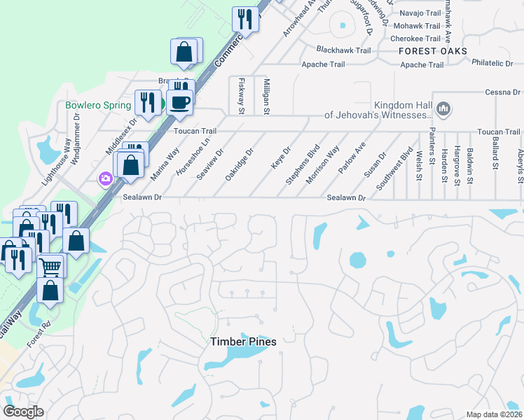 map of restaurants, bars, coffee shops, grocery stores, and more near 2649 Royal Ridge Drive in Spring Hill
