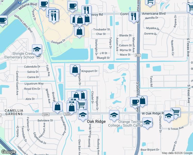 map of restaurants, bars, coffee shops, grocery stores, and more near 3914 Citadel Drive in Orlando