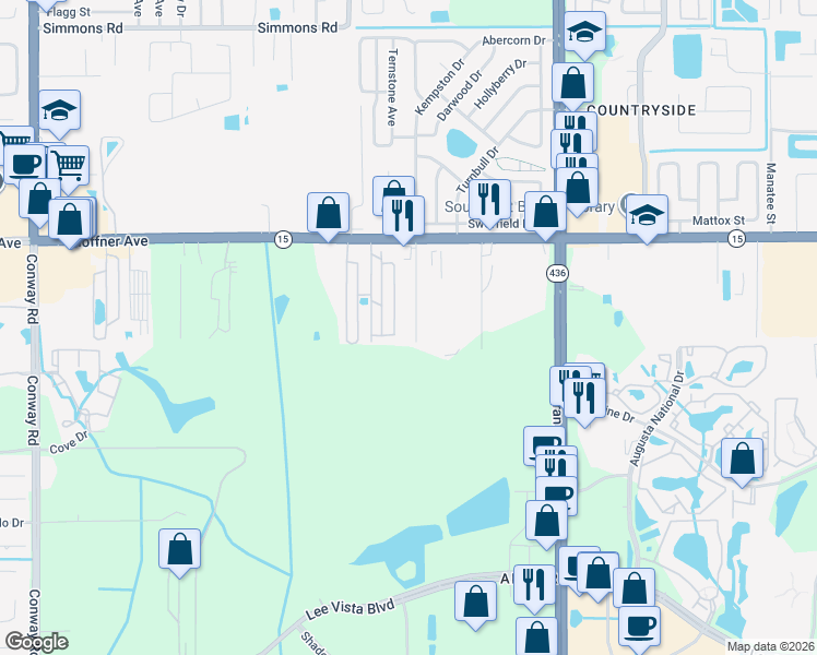 map of restaurants, bars, coffee shops, grocery stores, and more near 5324 Kempston Drive in Orlando