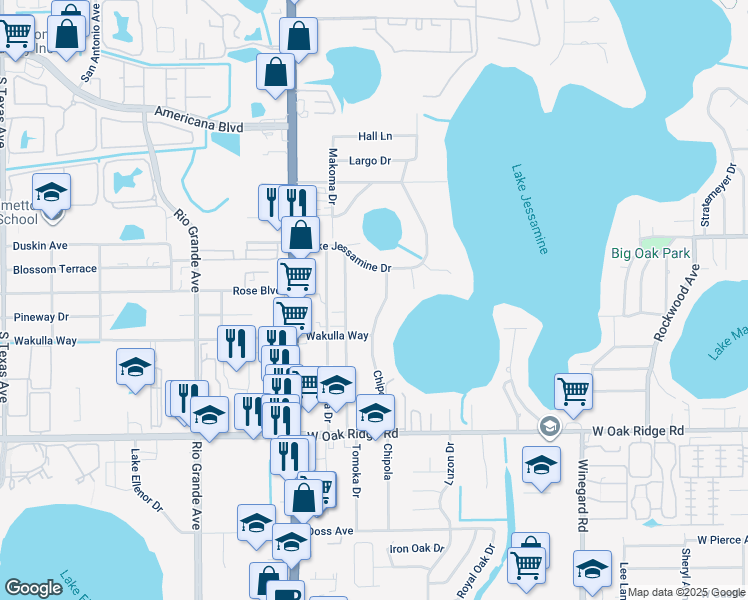 map of restaurants, bars, coffee shops, grocery stores, and more near 5654 Chipola Circle in Orlando