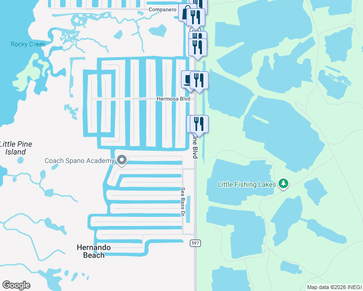 map of restaurants, bars, coffee shops, grocery stores, and more near 3178 Rose Arbor Drive in Hernando Beach