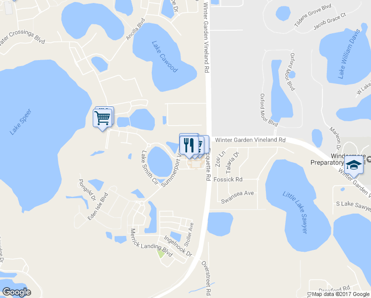 map of restaurants, bars, coffee shops, grocery stores, and more near 13568 Summerport Village Pkwy in Windermere
