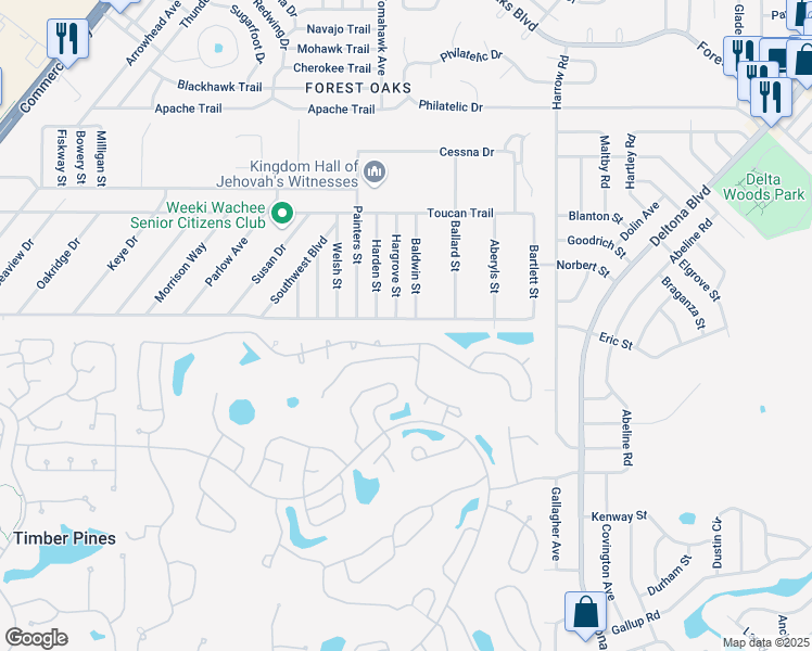 map of restaurants, bars, coffee shops, grocery stores, and more near 8042 Sealawn Drive in Spring Hill