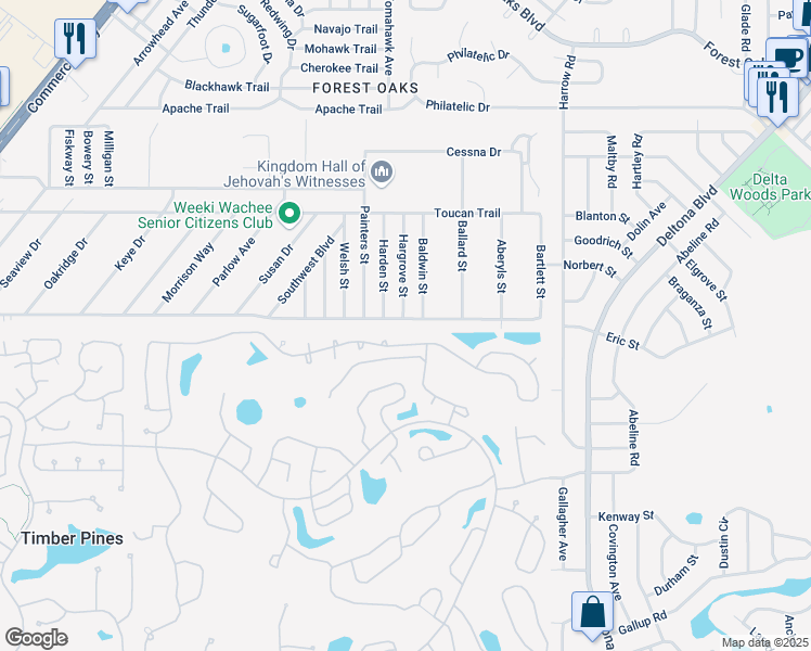 map of restaurants, bars, coffee shops, grocery stores, and more near 8042 Sealawn Dr in Spring Hill