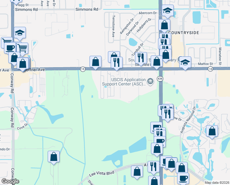 map of restaurants, bars, coffee shops, grocery stores, and more near 5324 Kempston Drive in Orlando