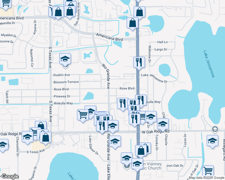 map of restaurants, bars, coffee shops, grocery stores, and more near 5631 Rio Grande Avenue in Orlando