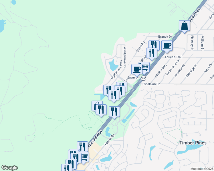 map of restaurants, bars, coffee shops, grocery stores, and more near 3144-3198 Windjammer Dr in Spring Hill
