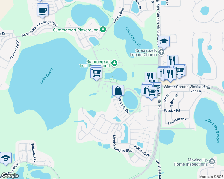 map of restaurants, bars, coffee shops, grocery stores, and more near 5815 Nature View Drive in Windermere