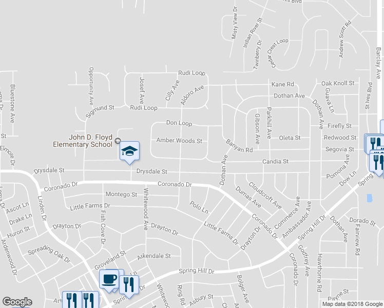 map of restaurants, bars, coffee shops, grocery stores, and more near 13190 Don Loop in Spring Hill
