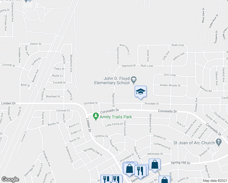 map of restaurants, bars, coffee shops, grocery stores, and more near 12784 Sigmund Street in Spring Hill