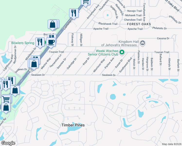 map of restaurants, bars, coffee shops, grocery stores, and more near 3239 Morrison Way in Spring Hill