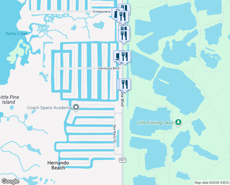 map of restaurants, bars, coffee shops, grocery stores, and more near 3232 Rose Arbor Drive in Hernando Beach