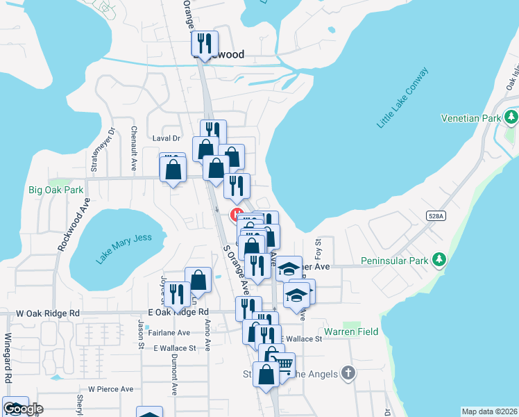 map of restaurants, bars, coffee shops, grocery stores, and more near 829 Lake Harbor Circle in Orlando