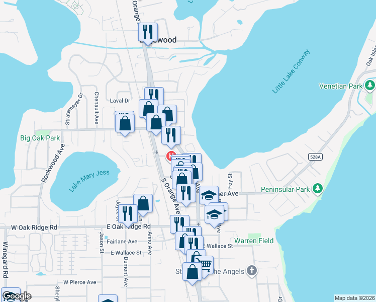 map of restaurants, bars, coffee shops, grocery stores, and more near 838 Lake Harbor Circle in Orlando