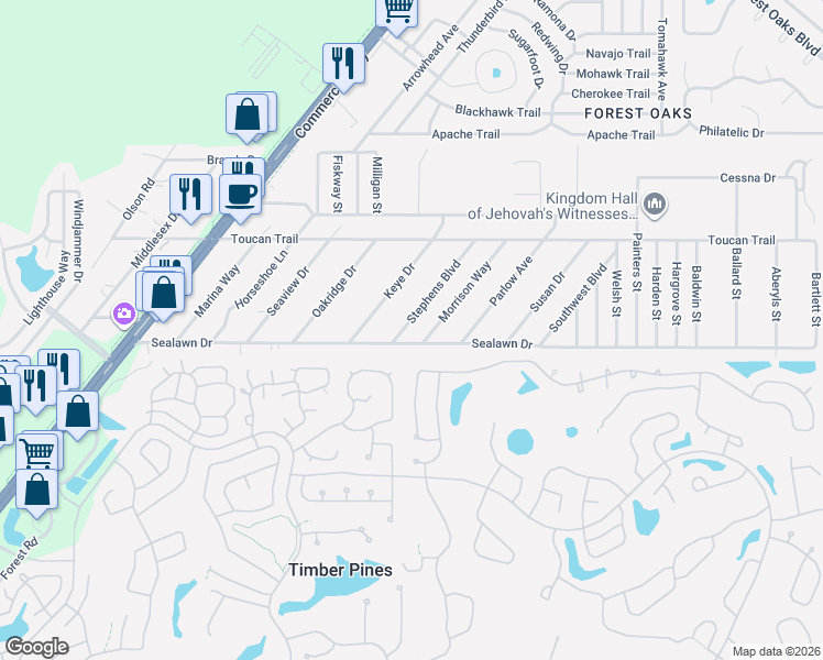 map of restaurants, bars, coffee shops, grocery stores, and more near 3264 Stephens Boulevard in Spring Hill