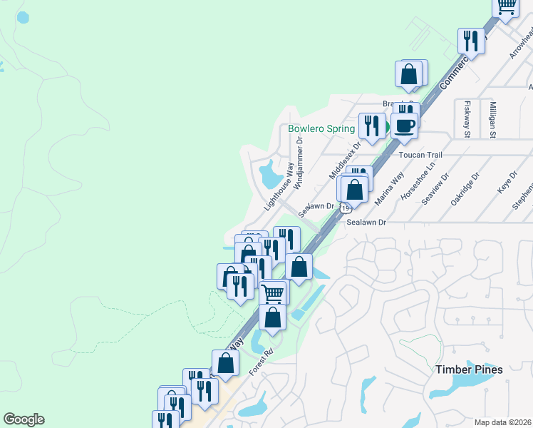 map of restaurants, bars, coffee shops, grocery stores, and more near 3200-3248 Lifeboat Lane in Spring Hill