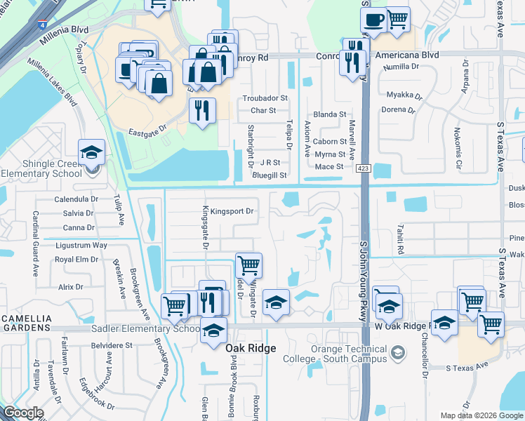 map of restaurants, bars, coffee shops, grocery stores, and more near 3976 Queen Anne Drive in Orlando