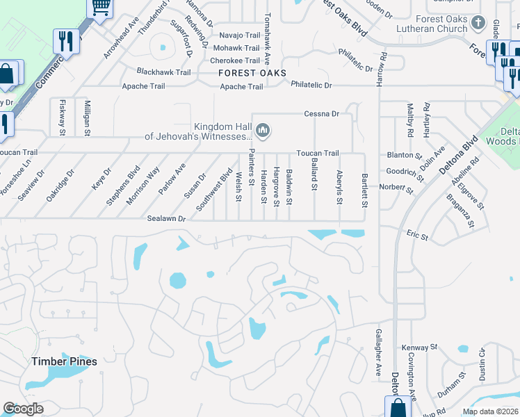 map of restaurants, bars, coffee shops, grocery stores, and more near 3204 Painters Street in Spring Hill
