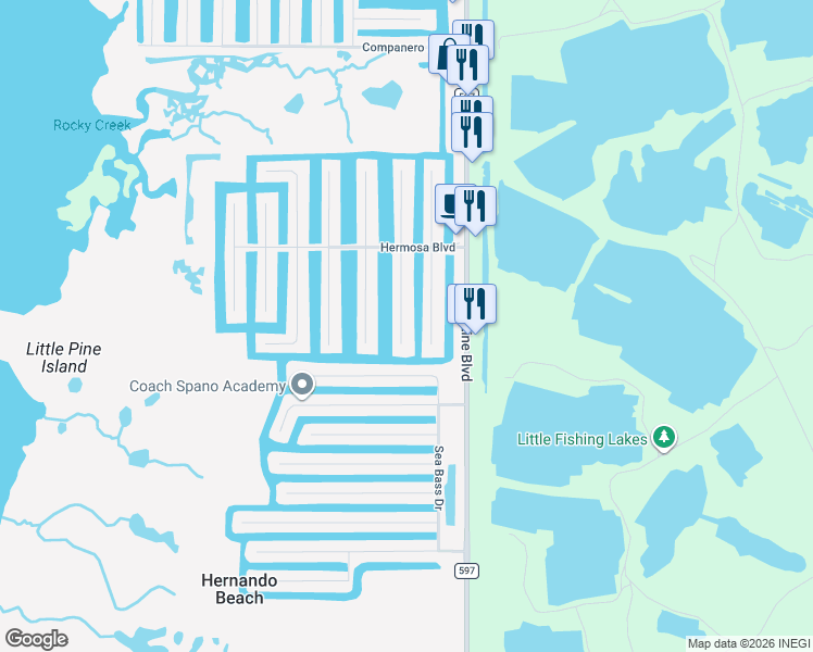 map of restaurants, bars, coffee shops, grocery stores, and more near 3209 Sea Grape Drive in Hernando Beach