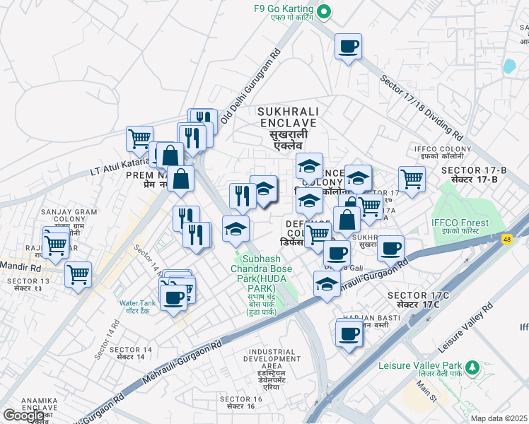 map of restaurants, bars, coffee shops, grocery stores, and more near in Gurugram