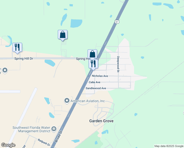 map of restaurants, bars, coffee shops, grocery stores, and more near 3197-3221 Broad Street in Brooksville