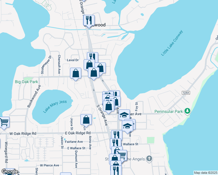 map of restaurants, bars, coffee shops, grocery stores, and more near 625 Lake Harbor Circle in Orlando
