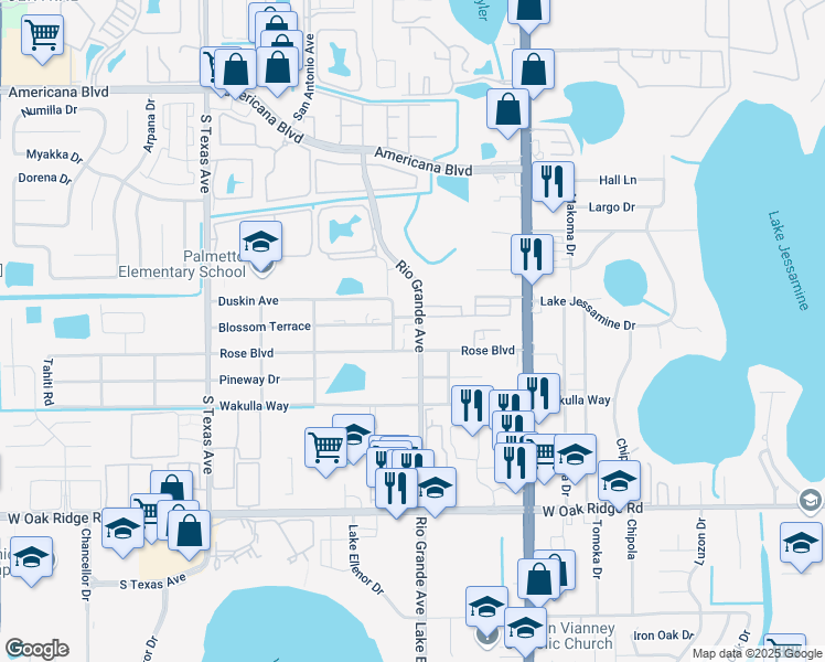 map of restaurants, bars, coffee shops, grocery stores, and more near 1612 Vagabond Lane in Orlando