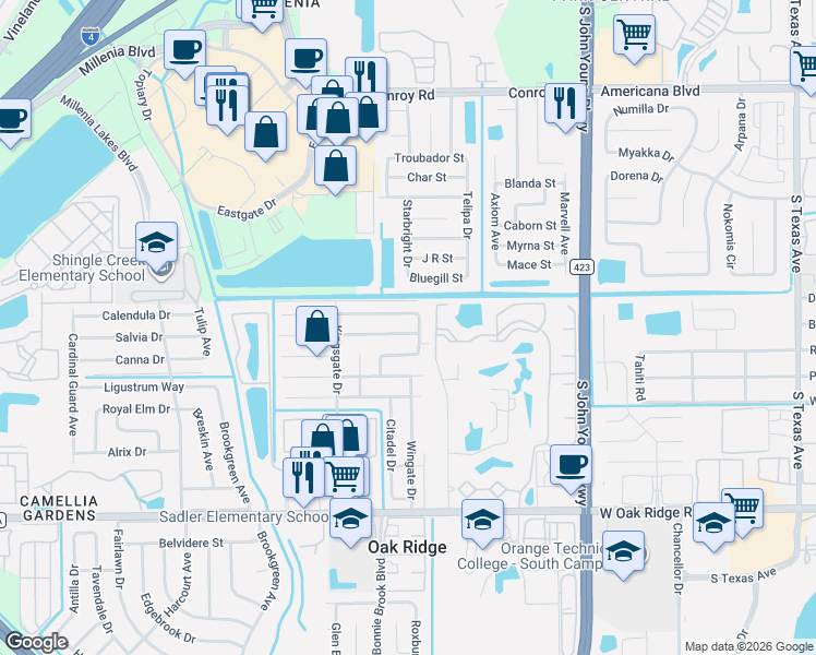 map of restaurants, bars, coffee shops, grocery stores, and more near 3976 Queen Anne Drive in Orlando