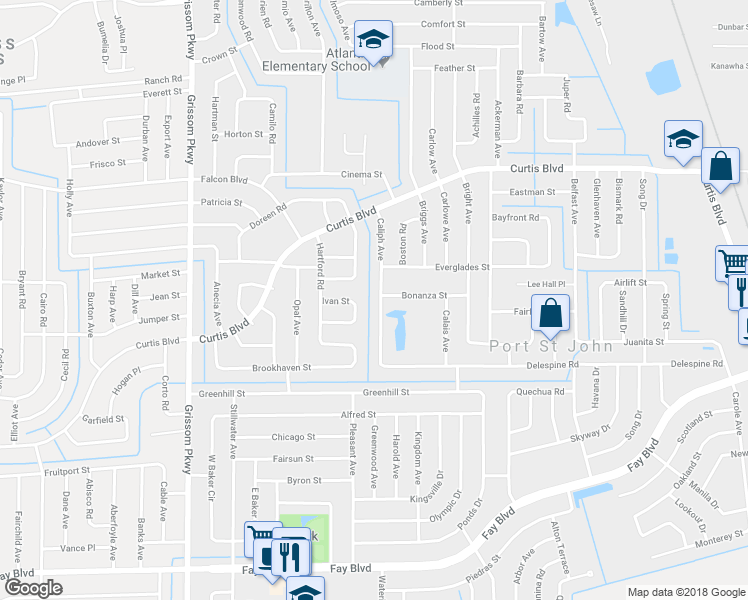 map of restaurants, bars, coffee shops, grocery stores, and more near 6820 Caliph Avenue in Cocoa