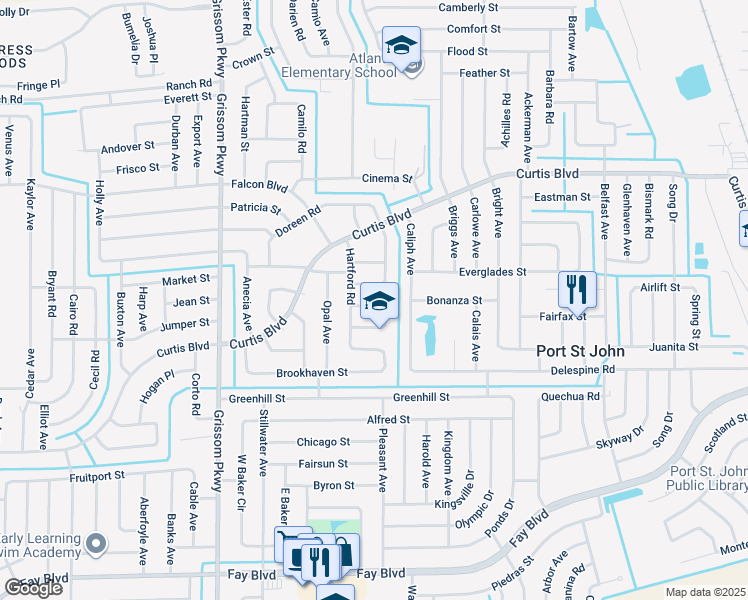 map of restaurants, bars, coffee shops, grocery stores, and more near 4740 Ivan Street in Cocoa