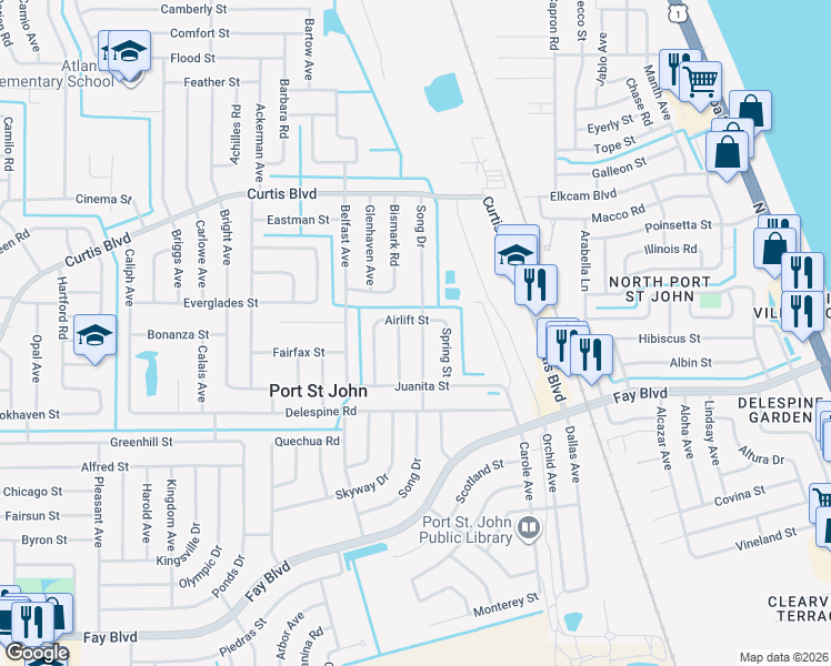 map of restaurants, bars, coffee shops, grocery stores, and more near 6835 Sandhill Drive in Cocoa