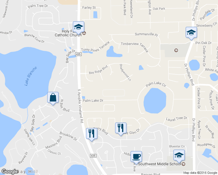 map of restaurants, bars, coffee shops, grocery stores, and more near 8715 Crestgate Circle in Orlando