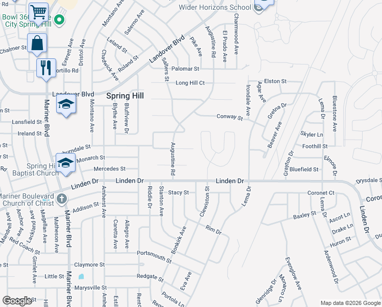 map of restaurants, bars, coffee shops, grocery stores, and more near 11352 Rainbow Woods Loop in Spring Hill