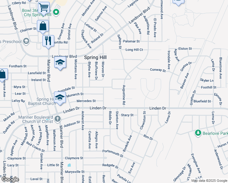 map of restaurants, bars, coffee shops, grocery stores, and more near 11296 Rainbow Woods Loop in Spring Hill
