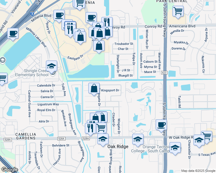 map of restaurants, bars, coffee shops, grocery stores, and more near 4006 Queen Anne Dr in Orlando