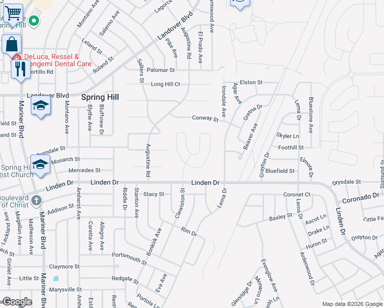 map of restaurants, bars, coffee shops, grocery stores, and more near Daybreak Run Loop in Spring Hill