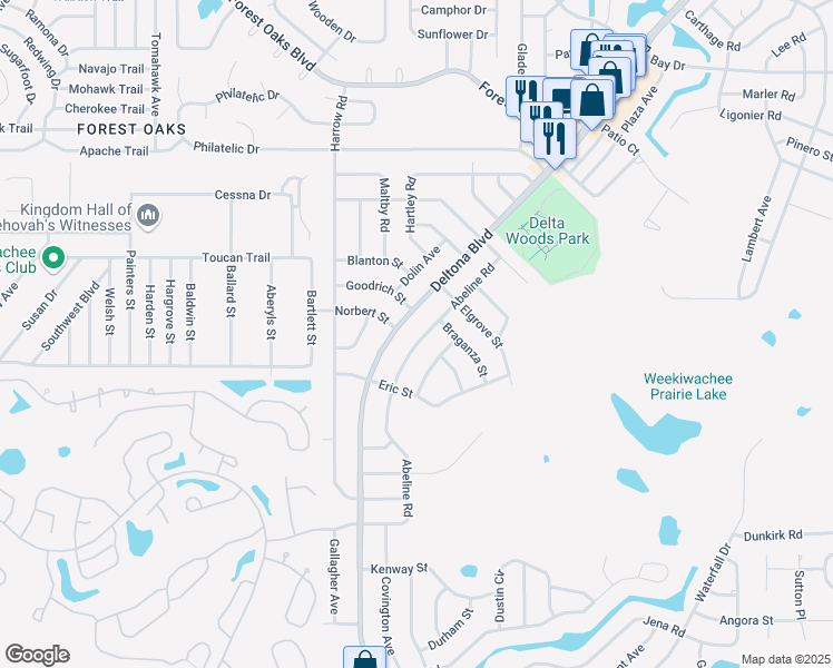 map of restaurants, bars, coffee shops, grocery stores, and more near 3233 Abeline Road in Spring Hill