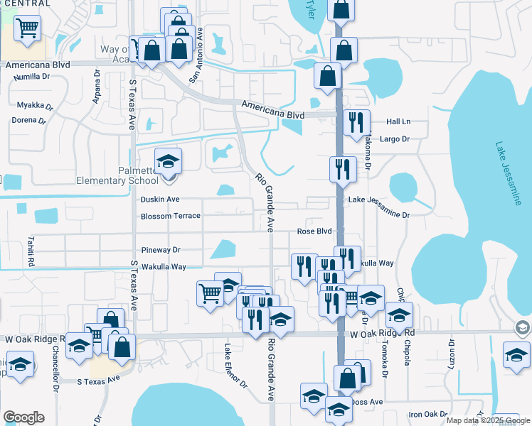 map of restaurants, bars, coffee shops, grocery stores, and more near 1612 Vagabond Lane in Orlando