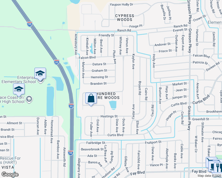map of restaurants, bars, coffee shops, grocery stores, and more near 6970 Hundred Acre Drive in Cocoa