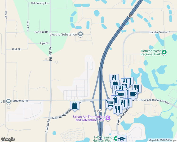 map of restaurants, bars, coffee shops, grocery stores, and more near 5805 Surprise Lily Drive in Oakland
