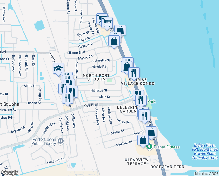map of restaurants, bars, coffee shops, grocery stores, and more near 1046 Hibiscus Street in Cocoa