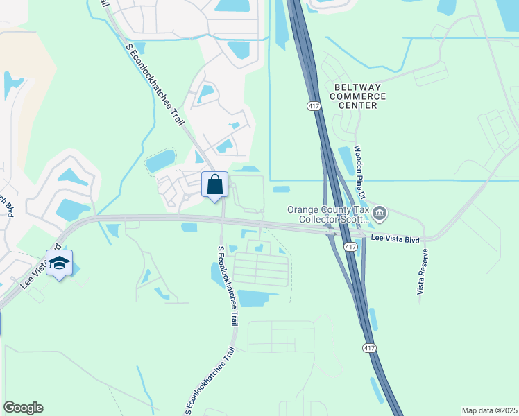 map of restaurants, bars, coffee shops, grocery stores, and more near 10189 Lee Vista Boulevard in Orlando