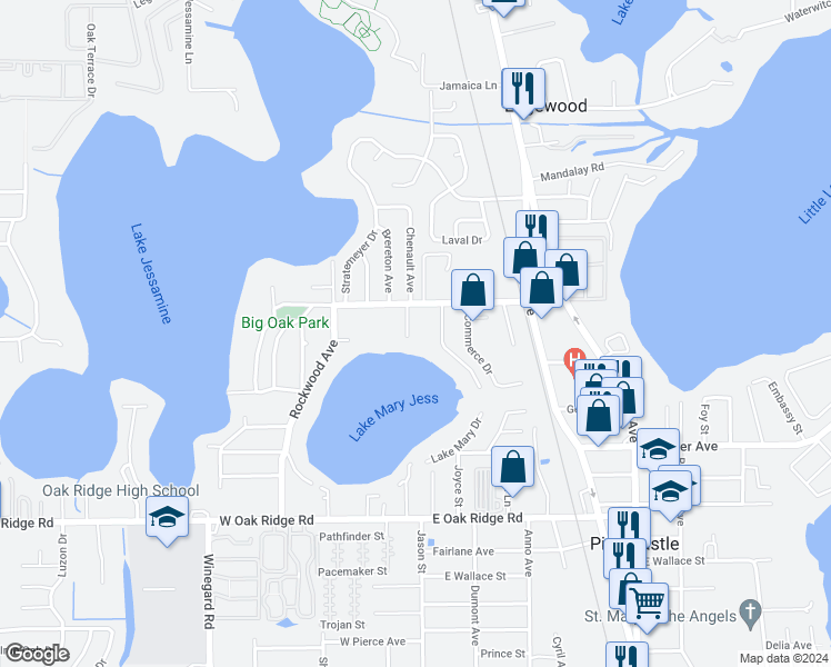 map of restaurants, bars, coffee shops, grocery stores, and more near 5525 Chenault Avenue in Orlando