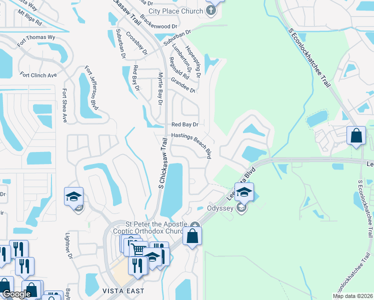 map of restaurants, bars, coffee shops, grocery stores, and more near 5849 Manchester Bridge Drive in Orlando